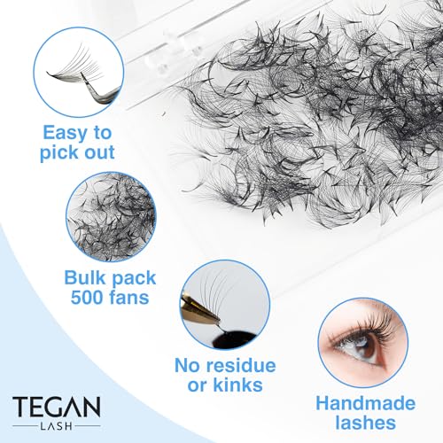 TEGAN LASH 500 Promade Fans Volume Eyelash Extensions, Handmade Loose False Eyelashes, From 3D - 16D, 0.03/0.05/0.07 Thickness, C/CC/D Curl, 9-15mm Length, Pestanas Pelo A Pelo (12D-0.03-D-13) by TEGAN LASH - Image 2