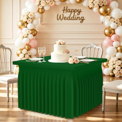 Image of Smiry Spandex Elastic Fitted Table Cloth Skirt for 3FT Square Table | Stretch Washable Table Cloth, Banquet Table Cover for Wedding, Party, Indoor & Trade Shows, (Emerald Green, 36Lx36Wx30H)