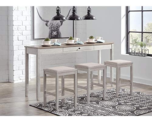Signature Design By Ashley Skempton 4 Piece Counter Height Dining Set, Includes Table And 3 Barstools, Whitewash #TOP1