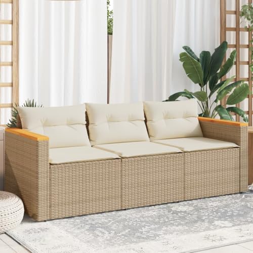 IKAYAA Gartensofa 3 Sitzer Balkon Sofa Balkon Couch Lounge Sofa Balkon Lounge Klein Balkonmöbel Rattansofa Outdoor Sitzbank Gartenmöbel Set 3-Sitzer Type-2 Beige