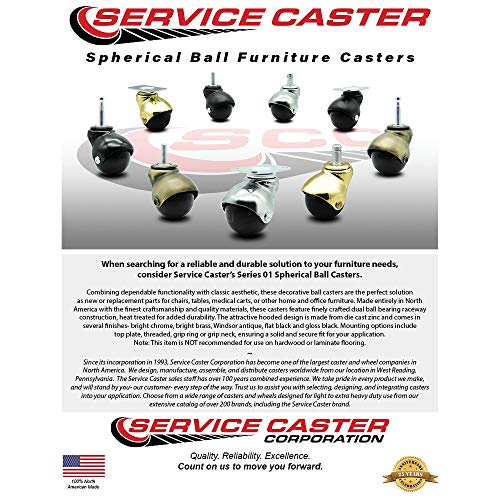 Service Caster Bright Chrome Hooded 2 Inch Swivel Ball Casters With 5/16 Threaded Stems - 300 Lbs. Total Capacity - Set Of 4 #TOP3