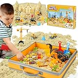 Billeeit Sand Construction Kit with Big Foldable Sandbox and 2.2lbs Moldable Sensory Play Sand, Truck Toys Including Castle Molds and Other Accessories - 36Pc Set for Kids 3+