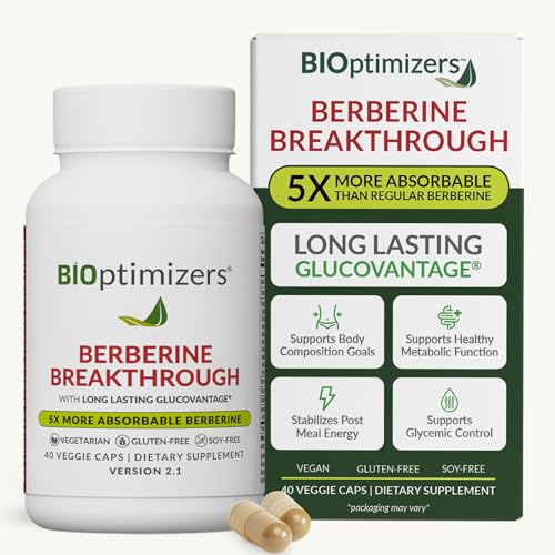 BIOptimizers Berberine Breakthrough Supplement - Metabolic Support Healthy Metabolism - 40 Capsules Vegetarian Gluten-Free Soy-Free