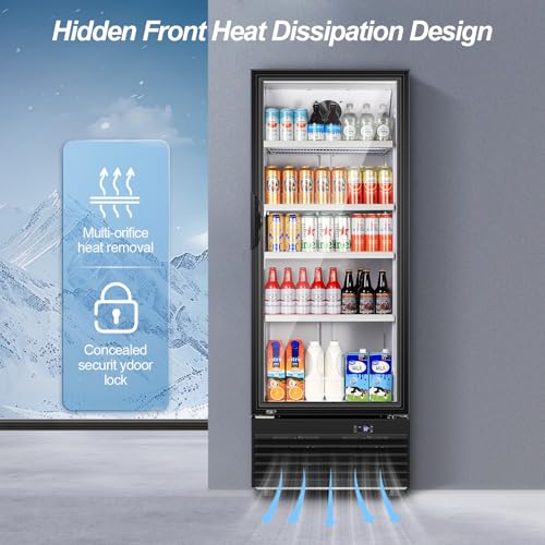 Tylza Commercial Refrigerator with Glass Door Display Beverage Fridge, 350L Upright Beverage Cooler Merchandiser with Rebound Door, Fast Cooling, Low Noise, Black on Fridge.com