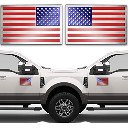 Image of Embossed 3D Metal American Flag Car Stickers and Decals (1 Pair), 5 inch x 3 inch US Flag Patriotic Emblem for Cars, Truck, Motorcycle, 4th of July Support US Military