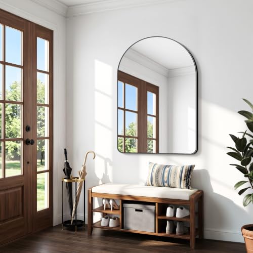 Image of BONEWEI Arched Wall Mirror,55x40 inch Black Arched Mirror Bathroom,Large Vanity Mirror for Over Sink Metal Frame,Tempered Glass Arch Mirrors for Bedroom,Entryway,Living Room,Home Decor Shatter-Proof