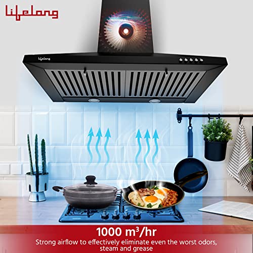 Image of Lifelong Kitchen Chimney with Durable Baffle Filters | 1000 m3 /hr Suction | Push Button Control | Dual LED Light | Stainless Steel Baffle Filters | Pyramid Shape Chimney for Kitchen (60cm, Black)