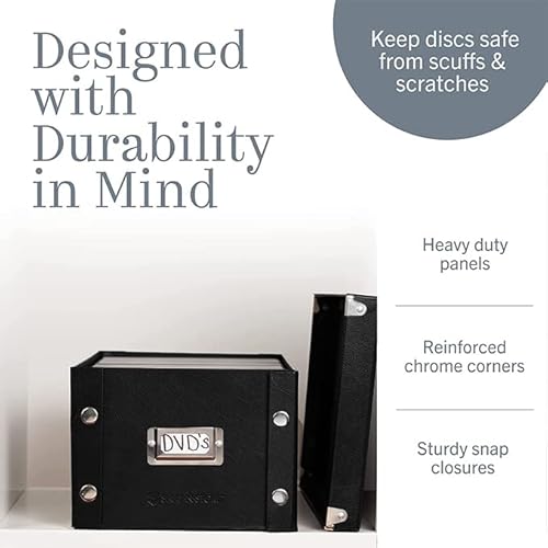 Snap-N-Store Dvd Storage Box - Pack Of 1 - Durable 6 X 8.2 X 16.5 Inch Movie Organizer - Disc Holder With Lid To Store Up To 26 Dvd Cases - Glossy Black With Chrome Accents #TOP2