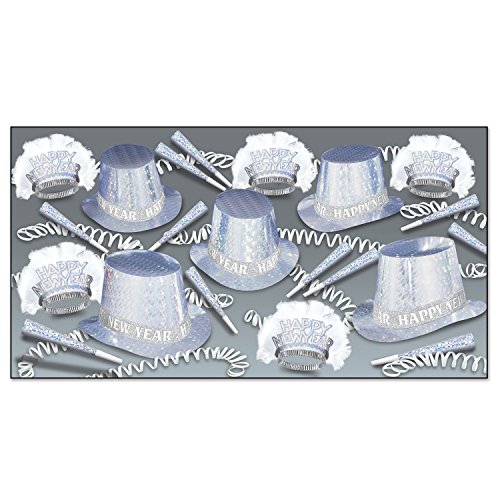 Beistle Diamond Happy New Year Party Assortment for 50 – Silver Prismatic
