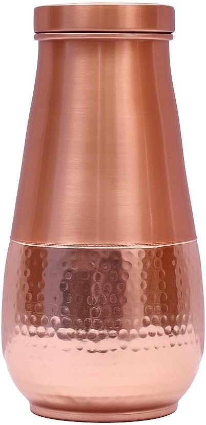 Pure Copper Bedside Water Bottle Carafe – 1 Liter (1000ml) | Half Hammered Honeycomb Design | Leak-Proof Copper Bottle for Drinking Water | Ayurvedic Health Benefits | Easy to Clean