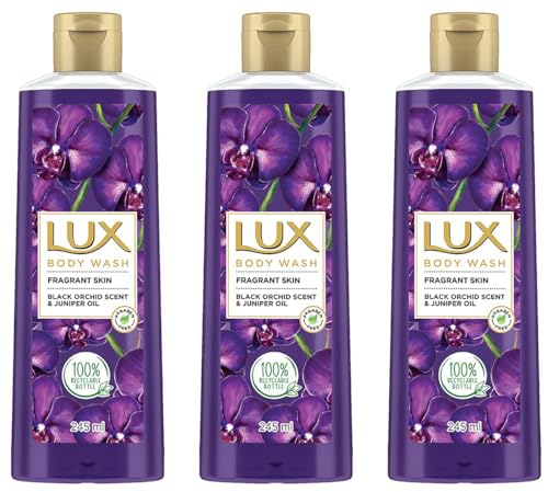 Image of LUX Shower Gel, Black Orchid Fragrance & Juniper Oil Bodywash, With Glycerine For Soft Skin, Long Lasting Fragrance, Paraben Free, 245 ml (Pack of 3)