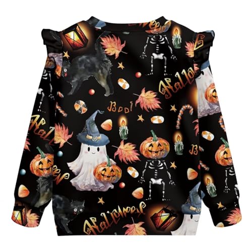 Halloween Toddler Crewneck Sweatshirt Girls Graphic Sweatshirts Pullover Tops with Ruffle Sleeves Kids Fall Clothes2