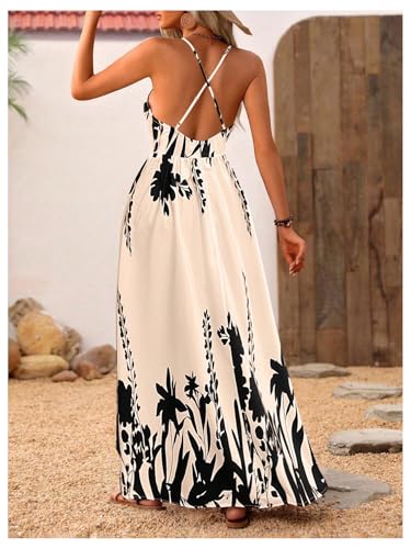 Image of MakeMeChic Women's Boho Maxi Dress Summer Luau Outfits Beach Wedding Guest Backless Sundress Flowy Resort Wear