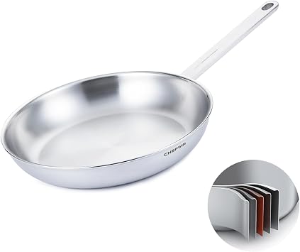 11 Inch Skillet Frying Pan 316 Stainless Steel Copper core 5-Ply Induction compatible Dishwasher & Oven Safe