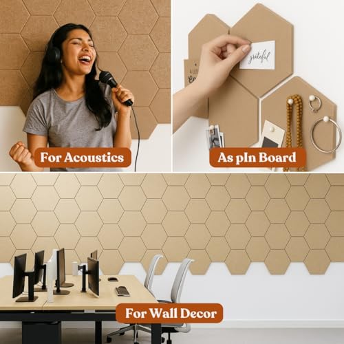 Image of MMT Acoustix HexaFelt Bevelled Acoustic Panels, Luxury Sound Absorbing Felt Wall Panels for Home, Office & Studios | VOC Free, 30x30 cm,| Pack of 7 | Pumice Colour