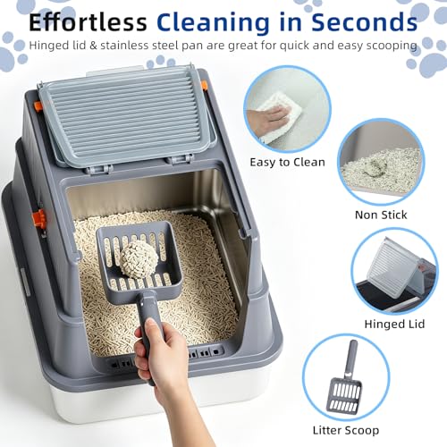 Caja de arena para gato pequeña de acero inoxidable con tapa miniatura 3