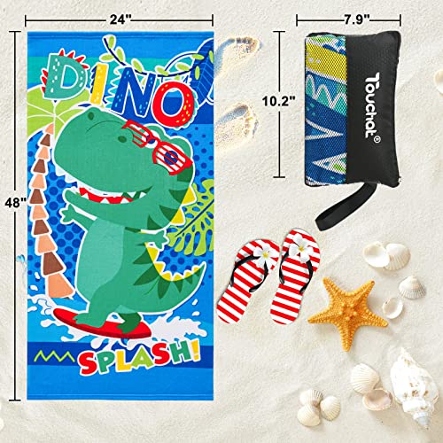 Touchat Beach Towel For Kids, Super Absorbent Quick Dry Cotton Beach Towel 24''X 48'', 300Gsm Thick Soft Sand Free Cute Dinosaur Beach Pool Swim Bath Travel Picnic Camping Towel For Boys Girls thumb #5