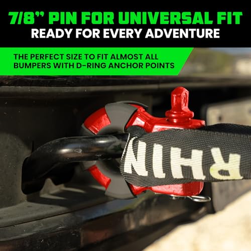 Image of Rhino USA Super D Ring Shackles (2-Pack) - 70,548lb Break Strength - Heavy Duty 3 /4 inch Clevis Shackle with 7 /8 Pin for Towing & Off-Road Use - Pairs with Tow Strap for Vehicle Recovery (Red)