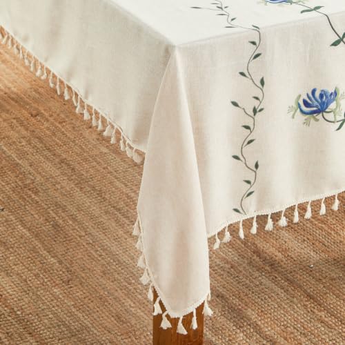 Image of Amazon Basics Tablecloth for Dining Table Cover, Microfiber Fabric Rectangle Tablecloth. 60x90 Inches 6 Seater (White Floral, 6 Seater)