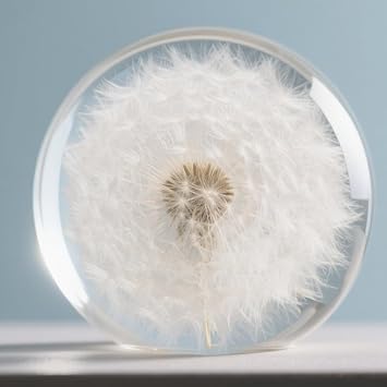 Real Dandelion Paperweight, Crystal Ball 2.36in 60mm,Unique Gift & Home Office Decor, Symbol of Luck, Hope, and Wishes for Birthday, Graduation, Wedding