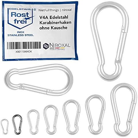 100 Stück Karabinerhaken klein 4mm starke Karabiner Edelstahl Haken Schlüsselanhänger ohne Auge Kausche Bruchlast 590 kg Edestahhlkarabiner 4x40 mm Hängematte Schaukel Cover