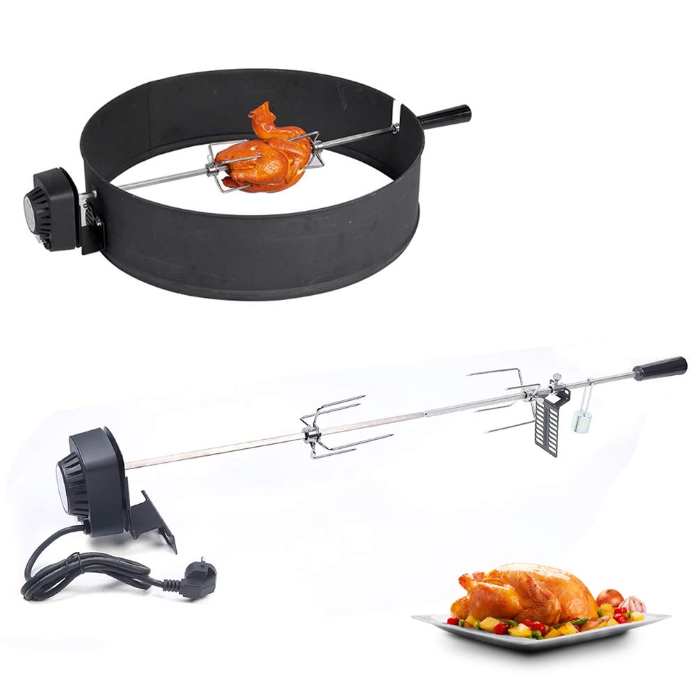 Asador giratorio con motor, 80 cm, pinchos para barbacoa con tenedor para carne, asador de acero inoxidable, 220-240 V, para barbacoa de gas