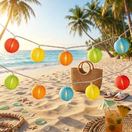 Image of Multicolor Lantern String Lights Outdoor, 8.5FT Plug-in Patio String Lights with 10 Mini Hanging Lanterns, Waterproof Decorative Lights for Garden, Bedroom, Bistro, Christmas Party