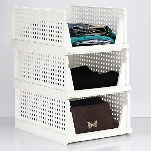 Image of AEXONIZ Wardrobe Organizer Foldable and Stackable Multipurpose Plastic Organizers for Clothes Shirts Tops and Shelf Space Usage for Home Organization and Storage (Multicolour, PACK OF 3)