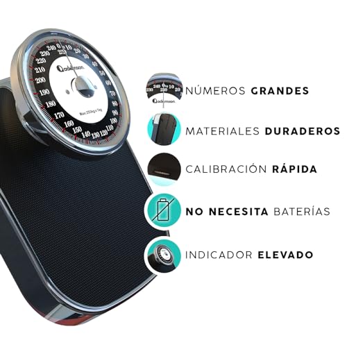 Miniatura 3 de Adamson A28 - Báscula De Baño Analógica - Hasta 250 Kg - Números Grandes Y Base Antideslizante - Balanzas Para Baño De Alta Precisión - 20 Años De Garantía - Para Casa, Dormitorio, Baño - Nueva 2023