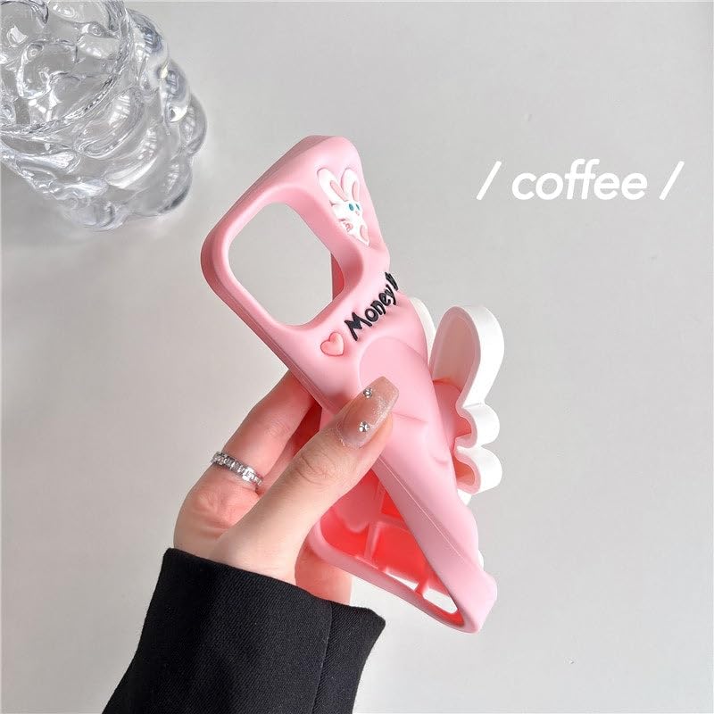 Image of COVERLY for iPhone 12 Pro 3D Money Bunny Rabbit Pop Case,Premium Silicone Cartoon Pastel Pink Color with Phone Holder Cool Full Protective Cute Kawaii Aesthetic Cover for Apple iPhone 12 Pro