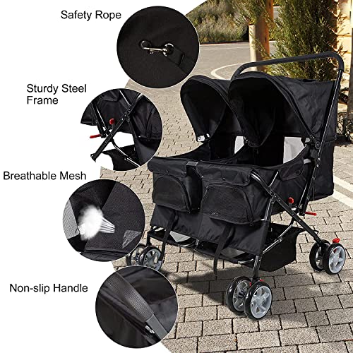 Dporticus Double Pet Stroller Foldable Stroller For 2 Dogs Cats Two-Seater Carrier Strolling Cart For Dog Cat And More Multiple Colors #TOP4