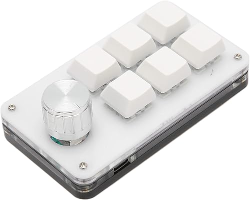 One Handed Mechanical Keyboard, 6 Keys 1 Knob Small Programmable Macropad Wired Keyboard, DIY Programmable Keyboard for Gaming Office (White) - 1