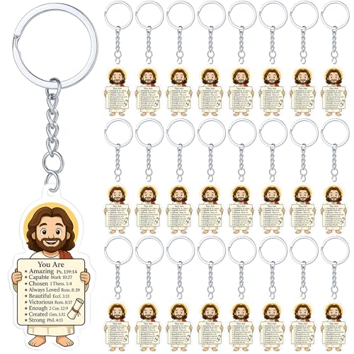 Nosiny 50 Pcs Christmas Acrylic Jesus Keychain Bulk Inspirational Mini