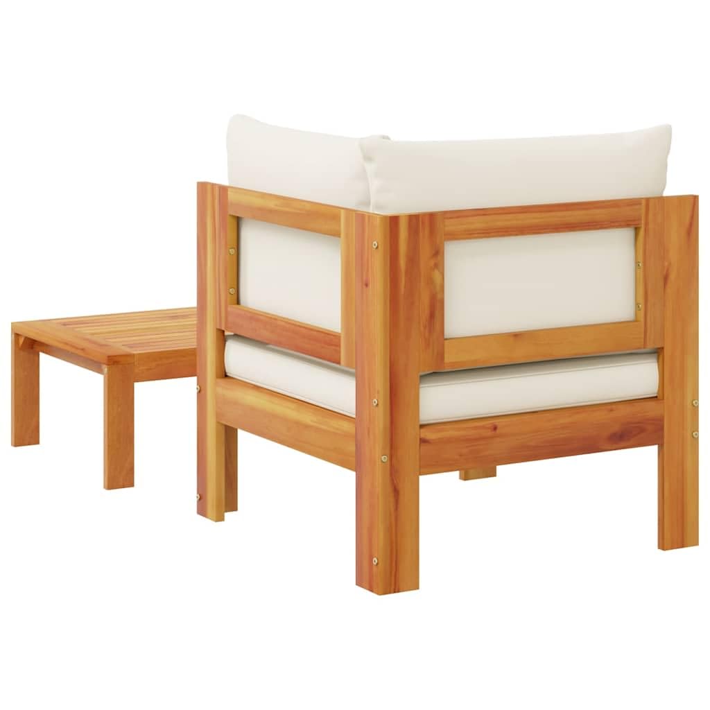 Salon de Jardin modulable en Bois Massif Acacia avec Coussins rembourrés Blanc crème pour terrasse Balcon Patio véranda, Ensemble canapé 2 pièces avec Table, Assise et Dossier Confortables