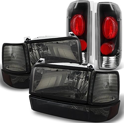 AKKON - For 1992 1993 1994 1995 1996 Bronco F150 F250 F350 Smoked Headlights & Black Smoke Taillights Pair Set