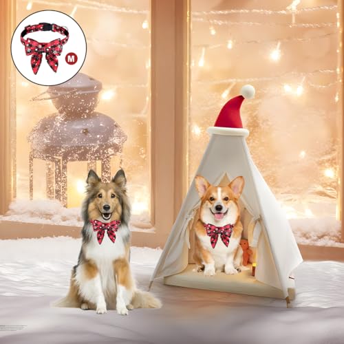 Hundehalsband Weihnachten, 1 Stück Weihnachtshalsband Hund, Fliege Hund Weihnachten,Niedliches Karomuster, Hunde Weihnachtskostüm, Haustier Halsband für Klein Mittlere Groß Hunde Katzen Welpen(M)
