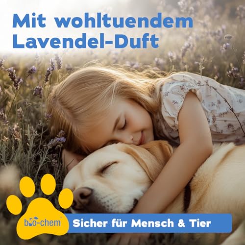 bio-chem Geruchsentferner Set | Hunde-Spray 750 ml + Wäschespülung 1L | Mikrobiologisch & effektiv | Gegen Tiergeruch auf Textilien & Oberflächen