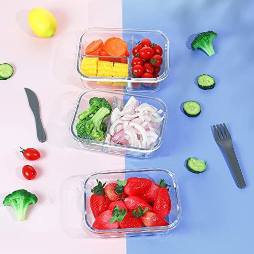 Komuee 9 Packs Glass Meal Prep Containers 1&2&3 Compartments,Glass Food Storage Containers With Airtight Lids，Glass Lunch Containers,Glass Bento Boxes,Bpa Free,Gray #TOP4