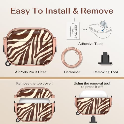 Image of for AirPods Pro 3rd Case with Safety Lock, Magsafe Compatible,Zebra Stripes | Double Secure Lock,Drop Protection,Two-Piece Design,with Gold Keychain, Anti Lost, Dustproof, Cute AirPod Pro 3 Case
