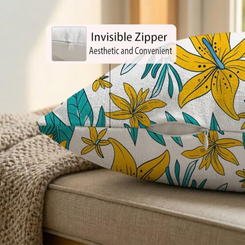 Housses de coussin 80x80 aspect lin imperméable de qualité supérieure jaune - 6