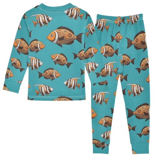 Pajama Sets Long Sleeve Colorful Fish on Blue Soft Comfy Sleepwear 2 Piece PJS 3-8T3