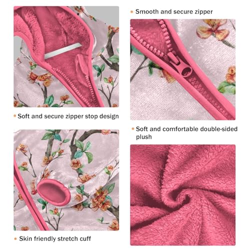 OTVEE Pink Cherry Flowers Kids Hoodie Jacket Fall Spring Full Zip Warm Outwear Coat3