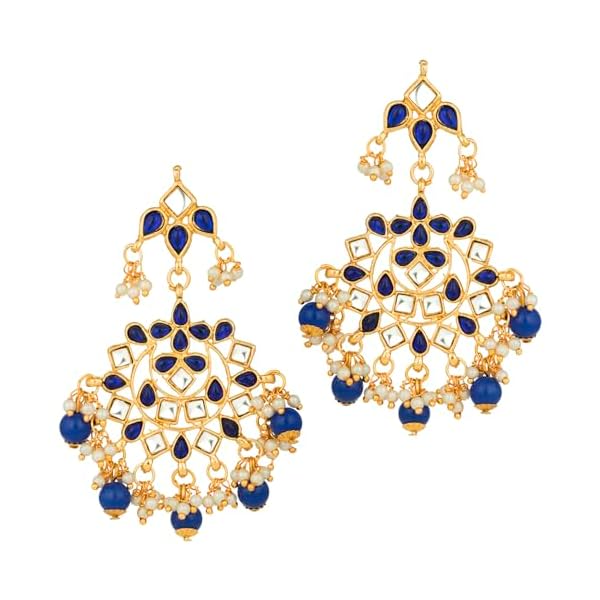 Peora 18K Gold Plated Kundan Faux Pearl Chandbali Earring Maang Tikka Jewellery Set for Women Girls - Image 6
