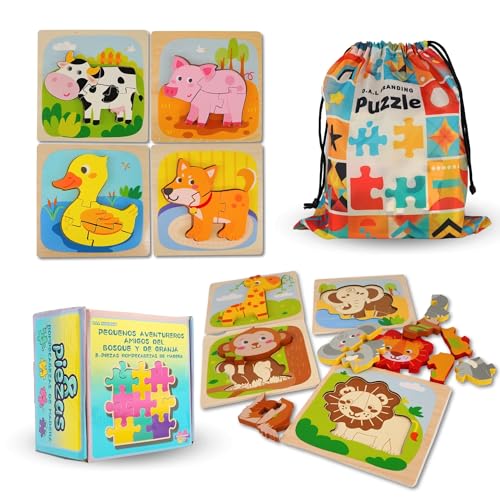 D.A.L BRANDING® Puzzle de Madera 8 Piezas con Bolsa y Caja | Regalo Educativo para Niños de 6 Meses a 3 Años | Juguete Montessori para Creatividad, Aprendizaje y Desarrollo de Habilidades Motoras
