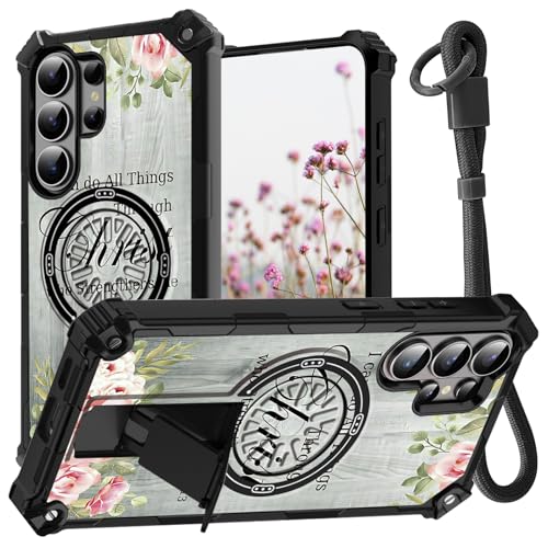 for Samsung Galaxy S26 Ultra Phone Case with Wrist Strap & Hidden Kickstand Dual Layer Hard PC Soft TPU Heavy Duty Shockproof Protective Case for Samsung S26 Ultra 5G 2026,Bible Verse Philippians 4-13