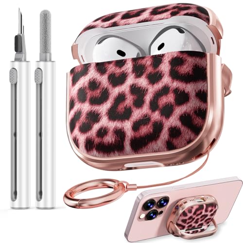 Image of Inesore for AirPods 4 Case Cover 2024 with Lock-Pink Jaguar | Two-Piece Design,with Gold Keychain & Cleaning Pen,Support Wireless Charging,Cute Luxury Case for Women Girly