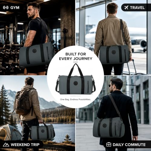 Image of Storite Travel Duffel Bag with Shoe Compartment-Grey, 44x27x21 Cm