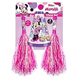 JA-RU Disney Minnie Mouse Cheer Pom Poms for Kids with Handle (1 Pack) Pink Pompoms for Cheerleading with 1 Megaphone Cheer | Dance Cheering Poms Shakers | Birthday. A-7824-1