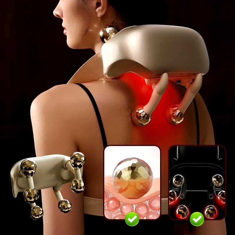 Miniatura 2 de Masajeador térmico todo en uno, masajeador de cuello portátil inalámbrico y hombros con 6 cabezales de masaje que ofrecen amasamiento profundo,