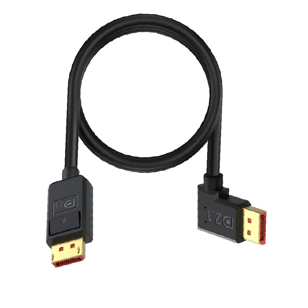 1.6ft 3D 52Gbps Displayport 16K@30Hz Cable, Right Angle Male DP 2.1 Cord for HDTV PS5 Laptop Projector, Compatible with FreeSync G-Sync Gaming Monitor, Support 8K@120Hz, 4K@240Hz 165Hz 144Hz